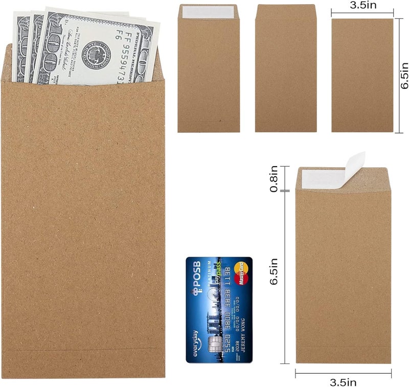 Keketer 100 Pack Cash Envelopes Self adhesive 6.7x3.5 Inch, Fit for Envelope Money Saving Challenge, Kraft Paper 120 GSM Thick Money Envelopes for Cash, Budgeting, Cash Tips, Check, Coin & Tickets - Image 2